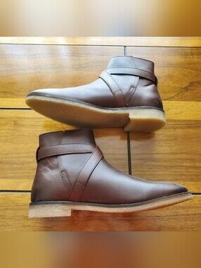 Men's Brown Leather Ankle Boots with Wrap Strap